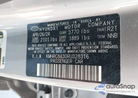 2024 Hyundai Venue Sel from USA, damaged, VIN KMHRC8A30RU328316